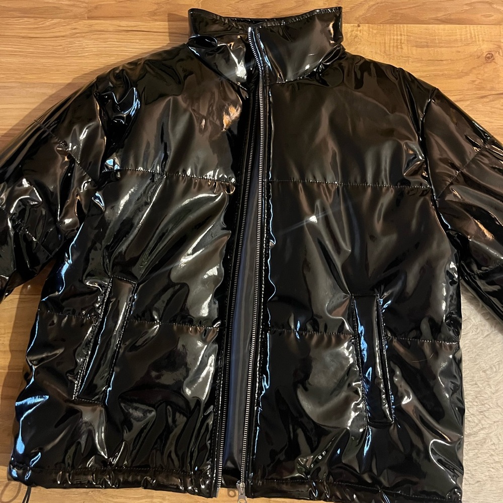 Black Vinyl Puffer Coat - Picture 7 of 7